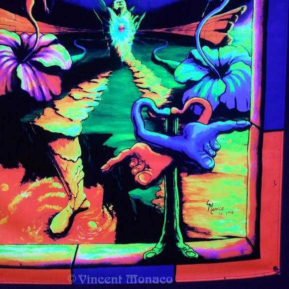 Blacklight UV Tapestry Trippy Psychedelic Surreal Cool Hippie Style Room Art - Picture 5 of 8